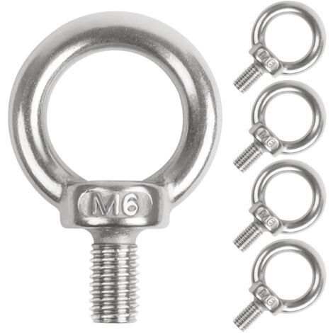 Lot de 5 boulons à œil ronds M6 en acier inoxydable 304 pour fixer des ornements suspendus, des pots de fleurs, des supports de balançoire, etc.