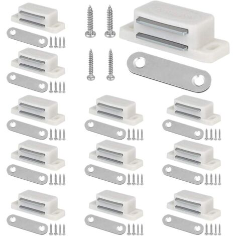 12 PCS Aimant de Porte Puissant en Métal et Plastique 421512mm Adhesif Porte Magnétique Durable Aimant Porte Placard avec 24 Vis pour Porte Coulissante Tiroirs Fenetre Maison Ecole Bureau (1/5)