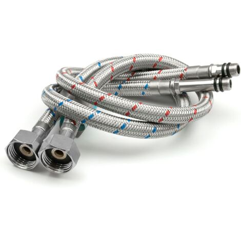 Ymyny – Lot de 2 raccords flexibles M10 x 1/2 – Longueur 600 mm – Acier inoxydable 304 tressé – Pression 10 bars pour mitigeur cuisine/lavabo