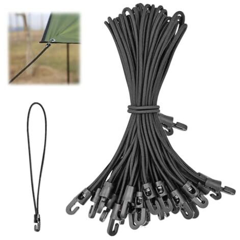 Lot de 16 Tendeur Elastique, Sandow élastique Noire Tendeurs élastiques avec Crochets Tendeur en Caoutchouc élastique pour Tentes de Bâche de Camping Remorque (1/5)