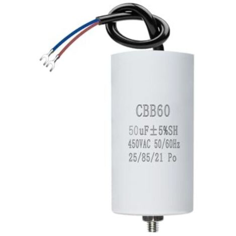 CBB60 450V 50µF 50/60HZ Condensateur,Condensateur de démarrage,condensateur cbb60,condensateurs,avec fils M8,50x106mm,50UF,Pour moteur,Pompes de piscine,Fendeurs de bois