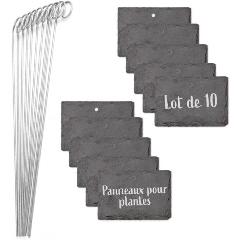 Aiperq – Set de 10 étiquettes en ardoise pour plantes – Piquets en acier inoxydable – Réutilisables et résistantes aux intempéries – 10 x 7 cm (1/5)