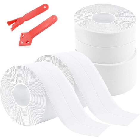 4 Pieces White Bathroom Seal 3.2 m x 3.8 cm PVC Self Adhesive Sealing Tape Waterproof Tape with 2 Sealing Tools for Kitchen, Bathroom, Toilet (1/5)