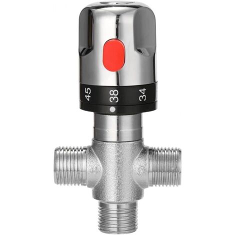 Robinet mitigeur thermostatique, robinet mélangeur d'eau chaude et d'eau froide avec connecteur G 1/2", graduation en centidrage, laiton massif (1/4)