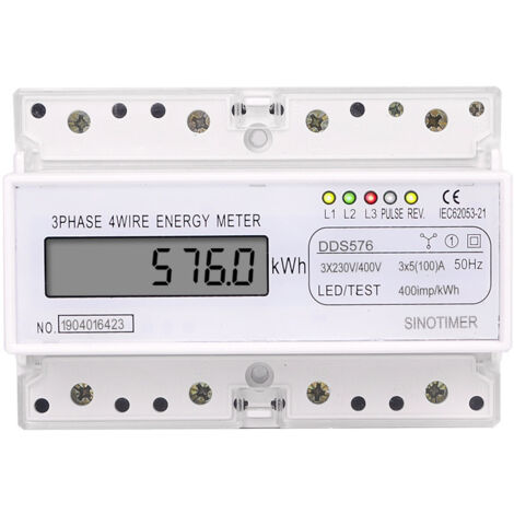 Compteur d'énergie numérique LCD triphasé, 4 fils, 7 pôles, kWh, wattmètre, consommation électrique, montage pour la maison et le bureau (1/4)