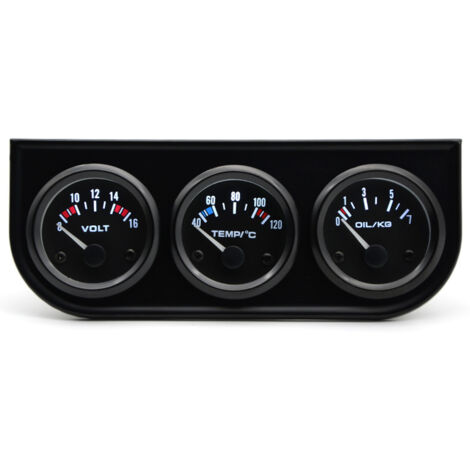 Kit de jauges de voiture 2" 52 mm : voltmètre, température d'eau, pression d'huile, triple jauge pour voitures 12 V (1/4)