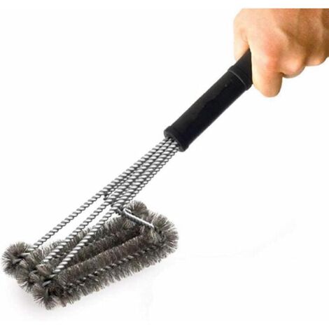 Brosse de nettoyage triangulaire en métal pour grilles de barbecue de 46,5 cm de long, brosse de nettoyage robuste à trois têtes en acier inoxydable, pour un nettoyage plus facile et plus efficace.