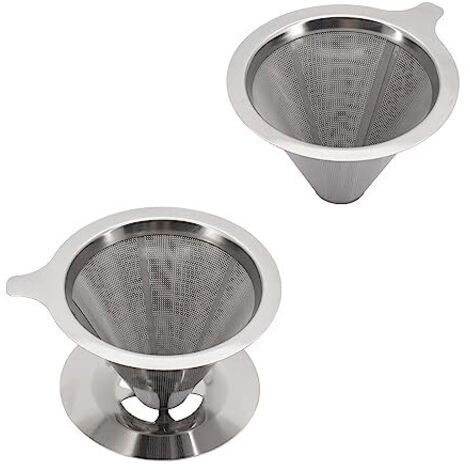 Filtre à café, porte-filtre à café, entonnoir, filtre double couche en acier inoxydable 304, filtre à café basculant réutilisable, filtre à café pour le camping et les voyages (1/5)