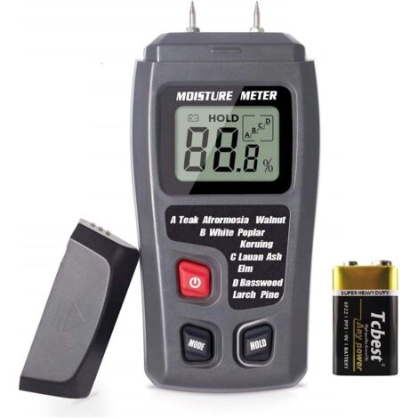 Testeur d'humidité du bois portable, détecteur d'humidité du bois avec écran LCD pour mesurer l'humidité et prévenir les incendies à sec (avec batterie) (1/5)
