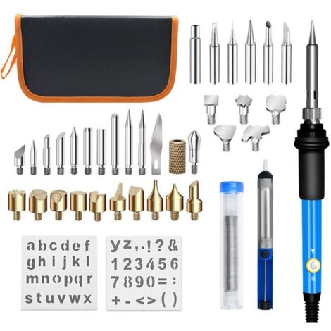 40Pcs Kit Pyrogravure Bois, 60W, Reglable Température, Professionnel Electrique Outil Pour La Pyrogravure, Souder, DIY, Et L'Artisanat Sur Bois, Cuir, Surface，bleu，