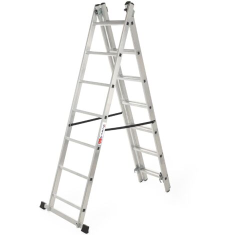 Échelle Transformable de 3 Plans, Échelle Coulissante en Aluminium, Échelle Double pour Travaux Domestiques et Professionnels (7 Marches)