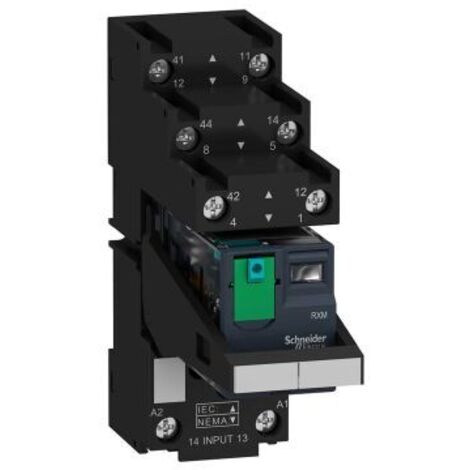 Zelio Relay RXM relais sur embase cont séparés 2OF 12A test+DEL 24VDC SCHNEIDER RXM2AB2BDPVS