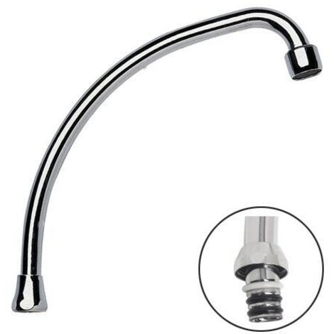 Blanc Habitat – Bec à insertion col de cygne chrome 250 mm – Écrou 20/27 – Aérateur femelle 22/100 – Insertion 18 mm pour robinetterie moderne