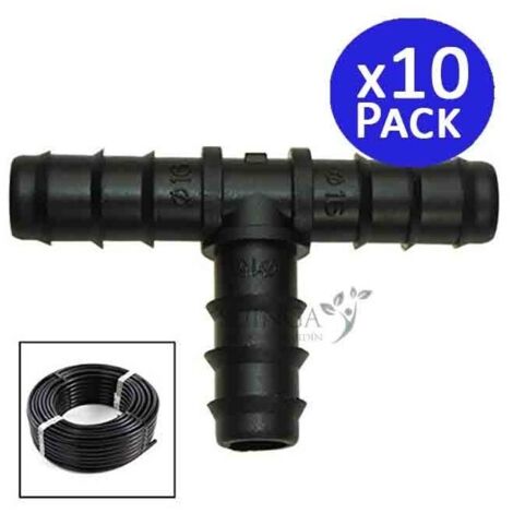 Suinga – Lot de 10 raccords goutte à goutte 16mm noir – Compatible tous tubes 16mm – Polypropylène pour irrigation agricole – Pack de 10 pièces