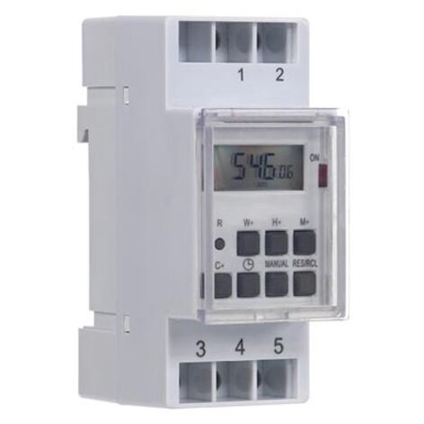 Perel Minuteur hebdomadaire, numérique, montage sur rail DIN, 230 V, 16 A, 3600 W, pour usage intérieur, blanc
