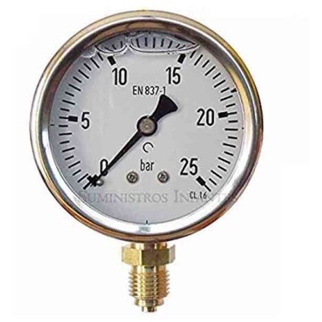 Suinga – Manomètre à sphère glycérine 0-25 bar 1/4'' – Boîtier acier inoxydable – Mesure précise pour plomberie et jardinage – Résistant aux intempéries (1/5)
