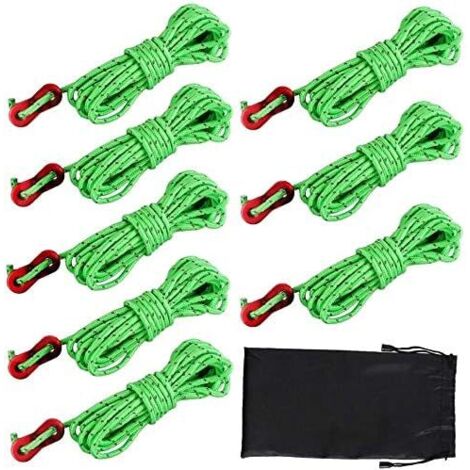 Dadabig 8PCS Corde Tente Camping avec Tendeurs de Tente, Corde de Tente Réfléchissante Corde Camping Corde en Nylon pour Le Camping Randonnée Auvent Tente, 4mm4m (1/5)