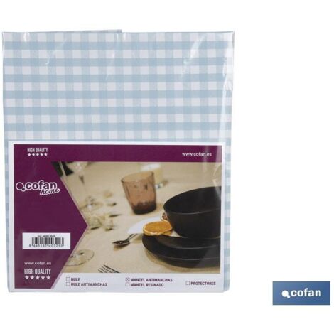 Nappe imperméable antitache à carreaux vichy 140x250cm en vinyle et polyester bleu et blanc (1/3)