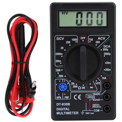 DT-830B Multimètre Numérique AC DC Testeur de Tension Amp Volt Ohm Testeur avec écran LCD, Mesure la Tension, le Courant, la Résistance, le Transistor (DT-830B noir) (1/5)