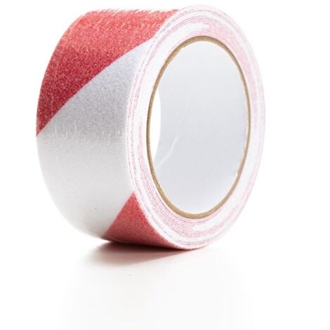 Ruban antidérapant 5 m x 5 cm rouge blanc, autocollant, étanche et résistant UV, forte adhérence intérieur extérieur, idéal pour escaliers sols échelles béton bois entrepôts (1/3)