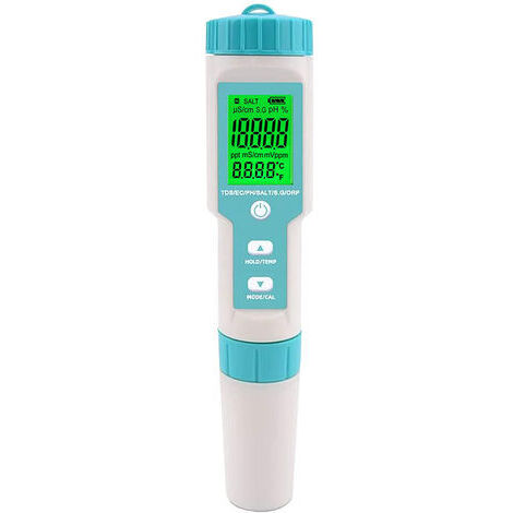 Odipie – Testeur de salinité et pH numérique 5 en 1 – Mesure salinité 0-9990ppm – Écran LCD – Pour piscine, spa et bain à remous