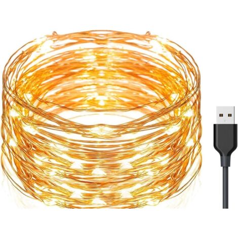 Led Guirlandes Lumineuses, 20m Led Guirlandes Lumineuses 200 Leds Usb Alimenté, Étanche Fée Lumières De Fil De Cuivre Pour Clôture Patio Jardin Arbre Fête De Noël Mariage, Blanc Chaud (1/4)
