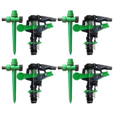 Lot de 4 Arroseur à pulsation, arroseur de pelouse réglable, 6 à 12 mètres. Filetage mâle 1/2'', 430 à 1165 l/h + Piquet porte a