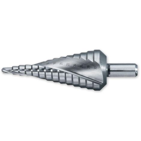 Oc-Pro – Foret étagé HSS 6-30 mm – Revêtement nitrure – Queue cylindrique 10 mm – Pour perçage acier, aluminium, bois, plastique (1/5)