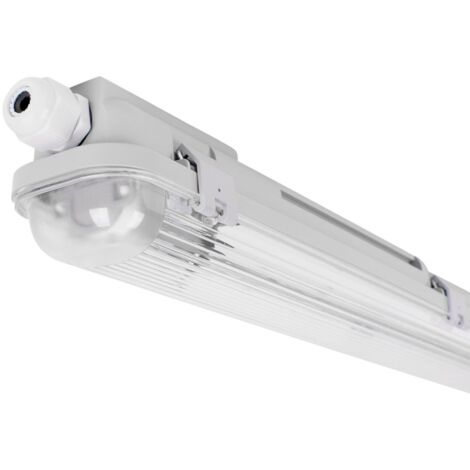Barcelona Led – Boîtier étanche pour tube LED 60cm – IP65 – Diffuseur transparent – 4 douilles G13 – Acier inoxydable pour usage extérieur (1/5)