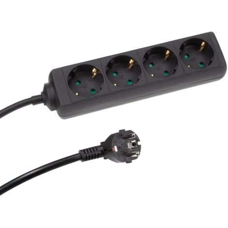 Multiprise 4 prises, bloc multiprise parafoudre, 4 prises électrique Schuko type F mise à la terre Allemagne, câble de 1.5, 3G1.5, usage intérieur, noir (1/5)