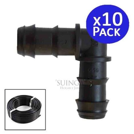 Suinga – Coude d'irrigation goutte à goutte 16 mm – Lot de 10 coudes – Raccord en polypropylène noir – Pour systèmes d'irrigation agricole