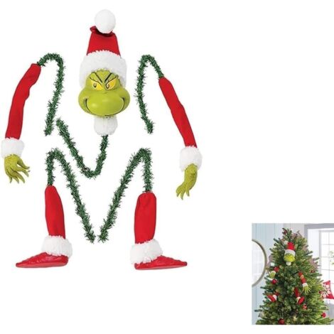 Lot de 5 décorations de sapin de Noël Grinch, tête d'elfe, bras et jambes pour sapin de Noël, couronne d'elfe volée en peluche, couronne d'ornements (1/4)