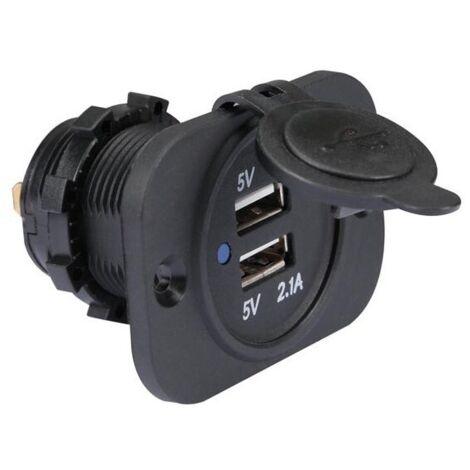 Perel – Chargeur USB encastrable 12-24 VDC – 2 ports USB 2.1A – Couvercle résistant aux éclaboussures – Installation facile dans véhicules