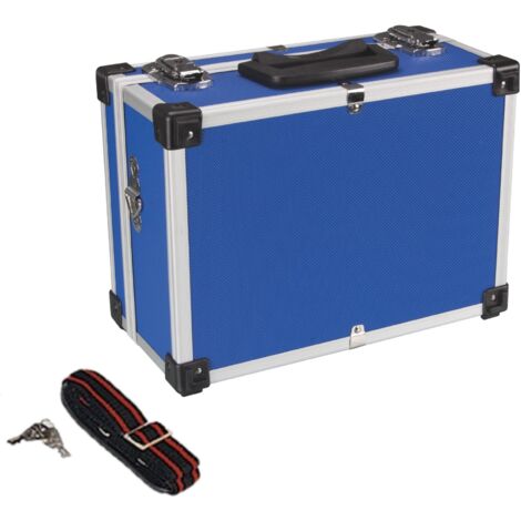 Perel – Mallette de rangement en aluminium bleu 320 x 230 x 155 mm – Verrouillable avec 2 clés – Coins renforcés pour protection optimale (1/6)