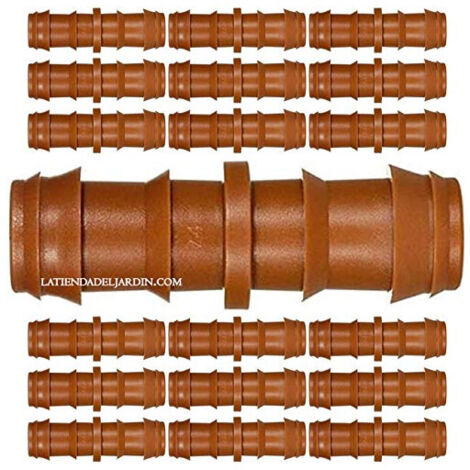 Lot de 50 Jonction cannelés goutte à goutte 16mm marron. Raccord pour tube d'irrigation de diamètre 16 mm (1/5)