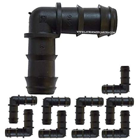 Lot de 20 Coude cannelé 16 mm pour tuyau goutte à goutte Liaison coudée pour l'union de tuyaux, noir (1/5)