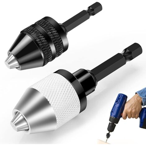 2 pièce Mandrin Perceuse, Mandrin Autoserrant Hexagonale 6.35mm (1/4"), Mandrin pour Visseuse Capacité 0.3-6.5mm, Mandrin de Perçage Sans Clé, pour Perceuse Visseuse Électrique Outil de Conversion (1/5)