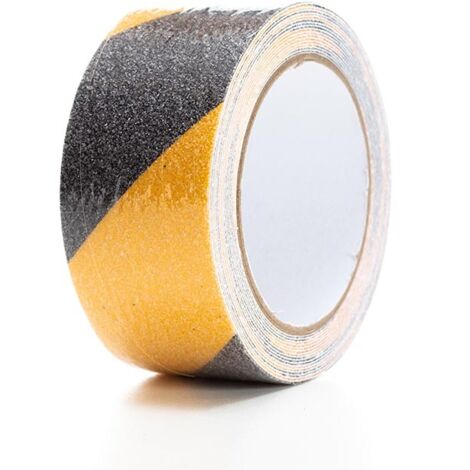 Ruban antidérapant 5 m x 5 cm noir jaune, forte adhérence intérieur extérieur, autocollant, étanche et résistant aux UV, idéal pour escalier sol échelle béton bois entrepôt garage (1/4)