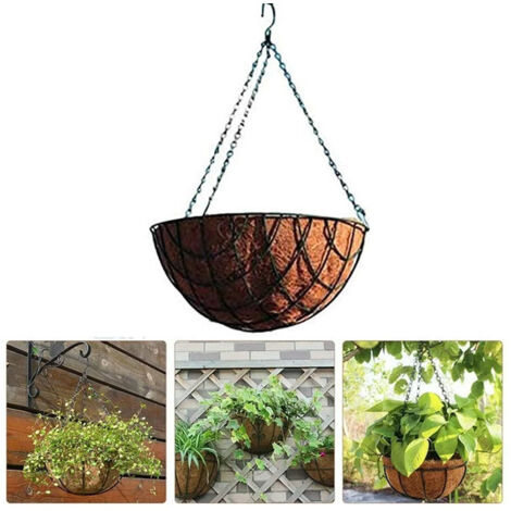 Suinga – Cache-pot suspendu en coco 35 cm – Volume 40 litres – Chaîne vert olive – Pour décoration intérieure et extérieure (1/5)