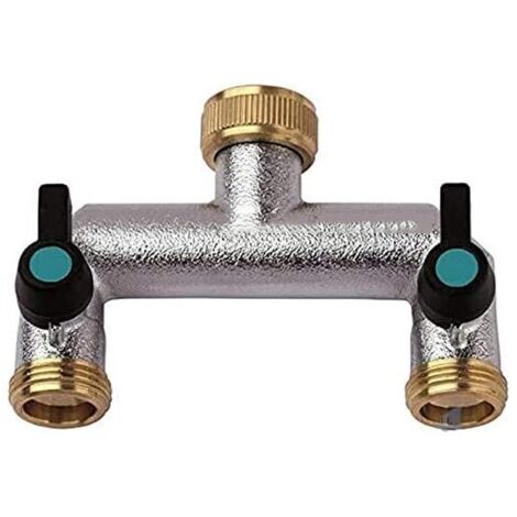 Suinga – Robinet de jardin double 1/2'' x 3/4'' – Robinet mural en laiton chromé – 2 sorties 3/4 – Fermeture à bille 1/4 de tour
