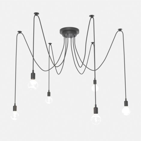 Barcelona Led – Suspension noire pour 6 ampoules E27 – Longueur 1300 mm – Pavillon métallique et câbles PVC – Style vintage noir (1/5)