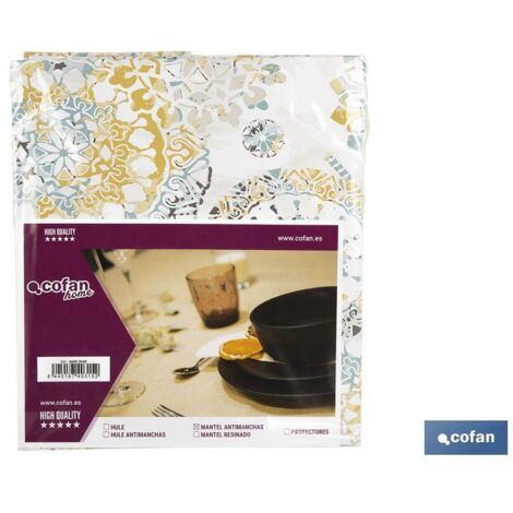 Nappe imperméable antitache motif mosaïque 140x200cm en vinyle et polyester (1/3)
