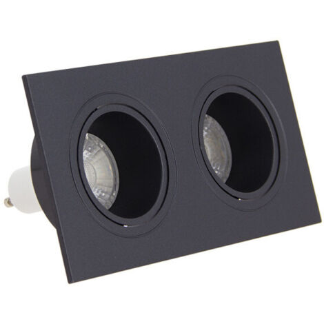 Spot 2 têtes GU10 50W 2700K Carré orientable Noir IP20 (1/5)