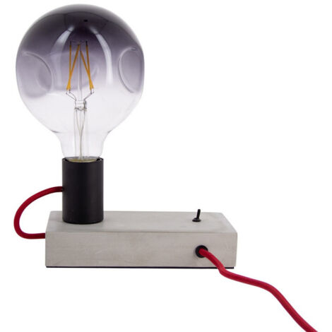 Lampe à poser FOCO (style industrielle) en béton & fil rouge, culot E27 (1/6)