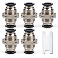 5 Pcs 10mm Bulkhead Union x 10mm Tube OD Push pour connecter Le raccord de Tube, Laiton nickelé Rapide pneumatique KPM10 Connect raccord d’air