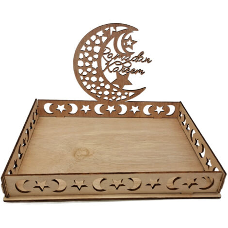 Plateau de l'Aïd Moubarak, assiette décorative en bois pour la table de l'Aïd Moubarak, plateau à desserts, pâtisseries, bonbons, gâteaux et biscuits pour la fête du Ramadan (1/5)