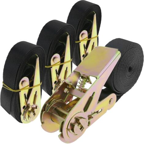 Ahlsen – Lot de 4 sangles d'arrimage à cliquet 2,5m x 25mm – Charge 800kg – Fixation efficace pour chantiers – Couleur noir
