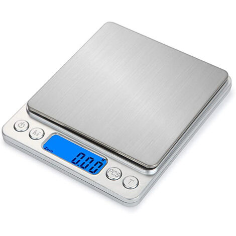 Ahlsen – Balance de cuisine haute précision 500g/0,01g – Écran LCD rétroéclairé – Fonction tare, PCS, 2 plateaux en acier inoxydable