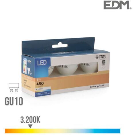 Kit de 3 Ampoules LED Dichroïque GU10 5W 450lm 3200K Lumière Chaude Ø5x5,5cm (1/4)