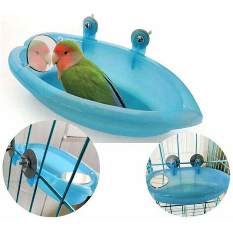Oiseau Baignoire Bol Bassin Suspendu Birdbath Jouet Pet Perroquet Budgie Perruche Perruche Cockatiel Cage Douche Alimentation Nourrisseur avec Miroir